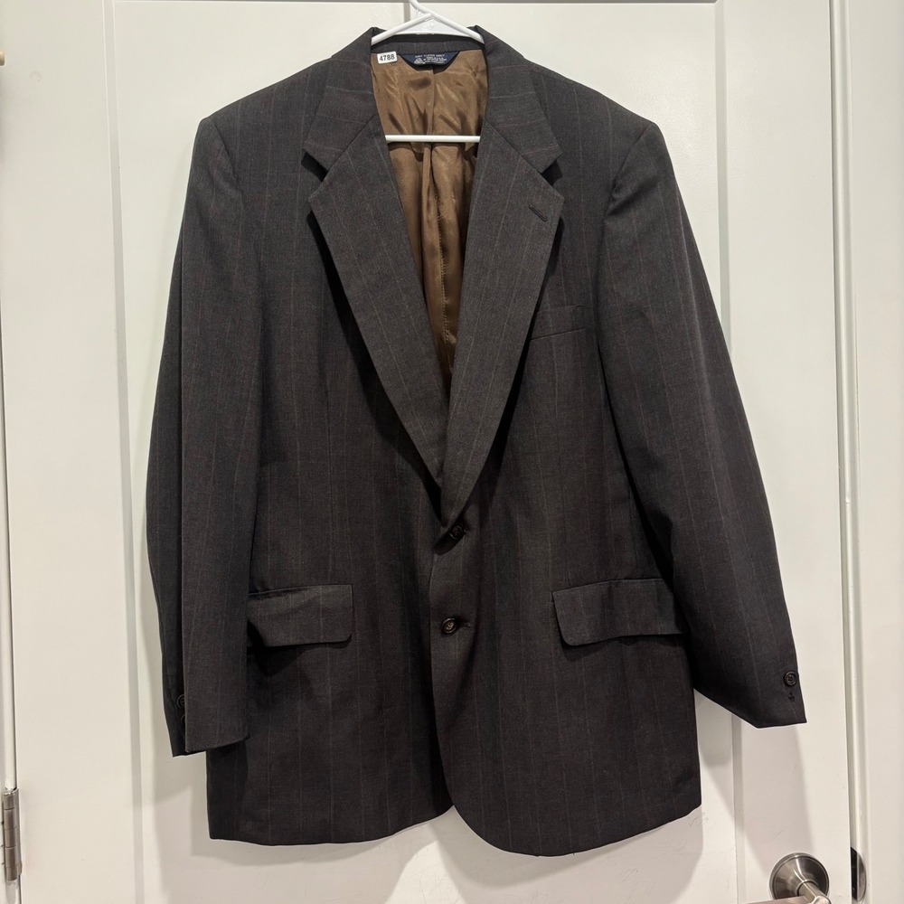 Kuppenheimer Mens Pure Wool Pinstripe Blazer Sport Coat Charcoal Grey USA Made